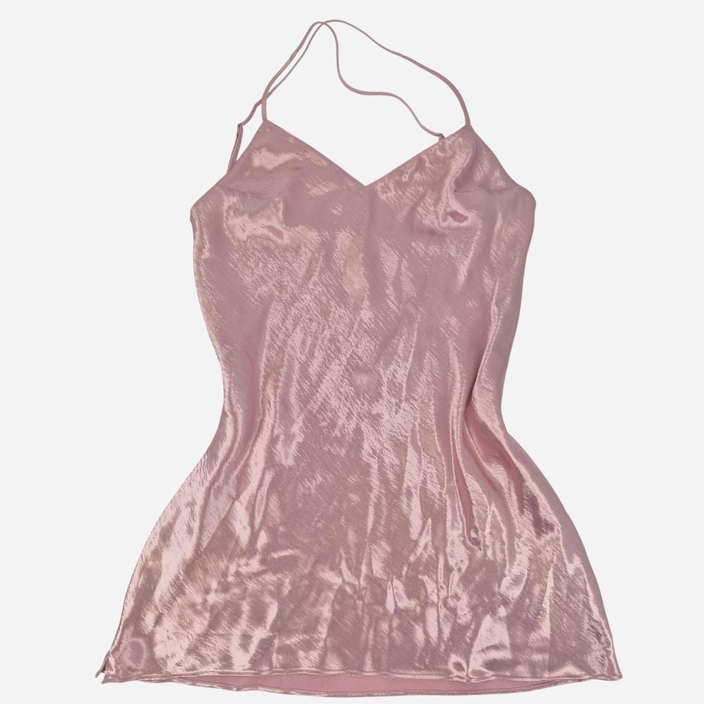 Victoria's Secret pink dainty fairy core satin slip dress with a subtle shimmer